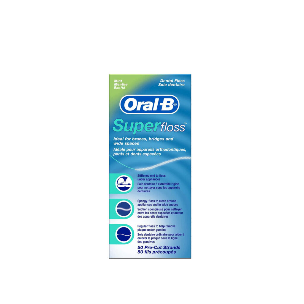 خرید و قیمت نخ دندان اورال بی Oral-B اورتودنسی مدل Super Floss حاوی 50 قطعه نخ دندان آماده